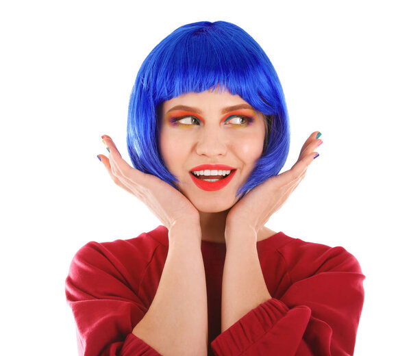 Young woman with rainbow makeup 