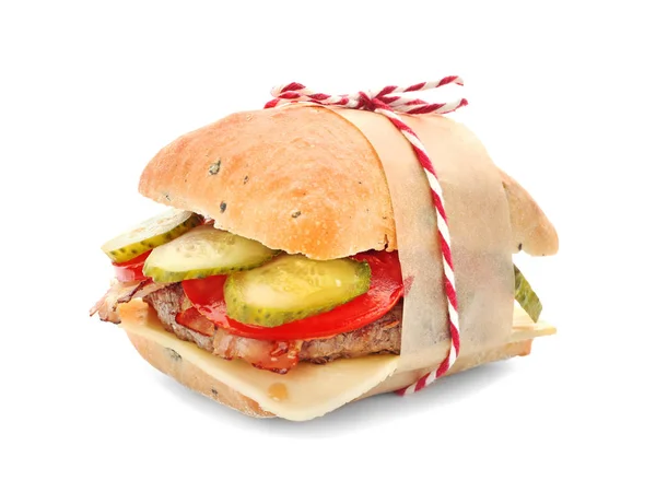Hamburger Saporito Con Pancetta Isolato Bianco — Foto Stock