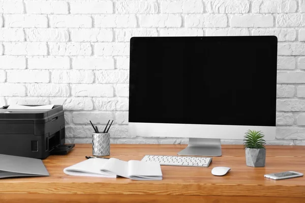 Comfortable workplace with monitor — Stock Photo, Image