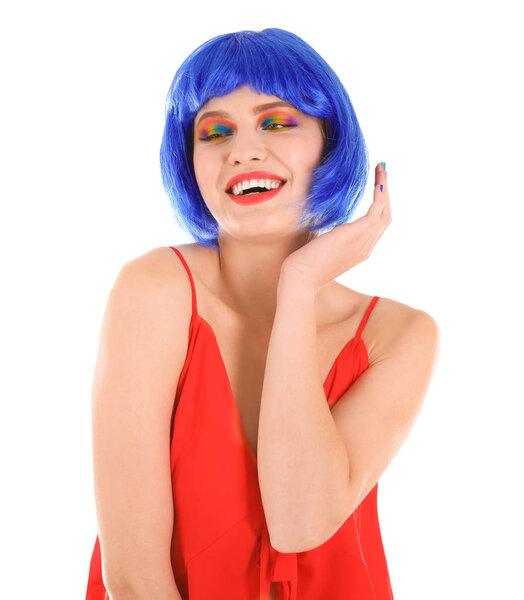 Young woman with rainbow makeup 