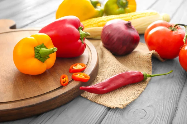 Divers Légumes Sur Table Bois — Photo