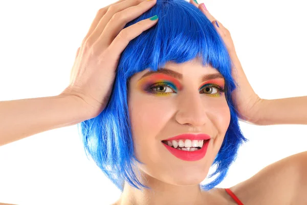 Mujer joven con maquillaje de arco iris —  Fotos de Stock