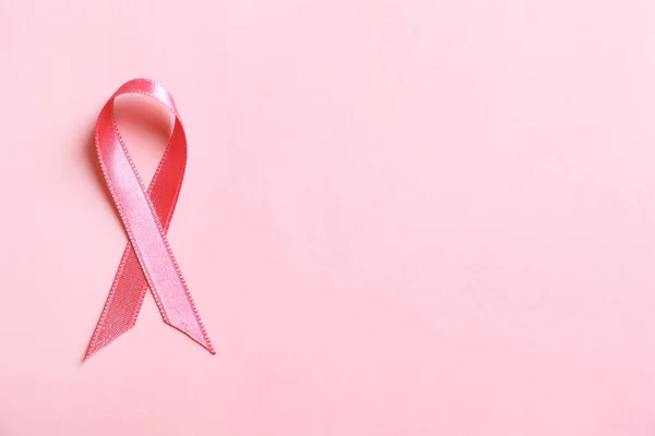 Cinta Rosa Sobre Fondo Color Concepto Cáncer Mama —  Fotos de Stock