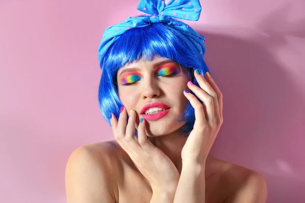 Young woman with rainbow makeup — Stock Photo, Image