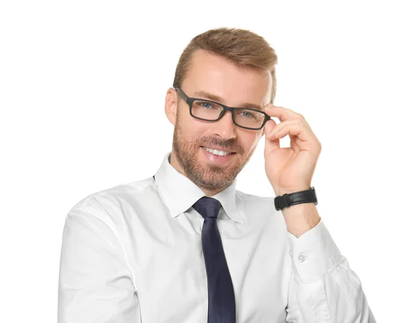 Attractive man in formal suit on white background — Stock Photo, Image