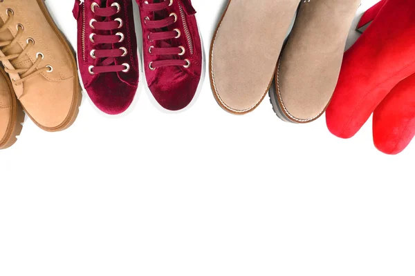 Different female shoes on white background — Stock Photo, Image