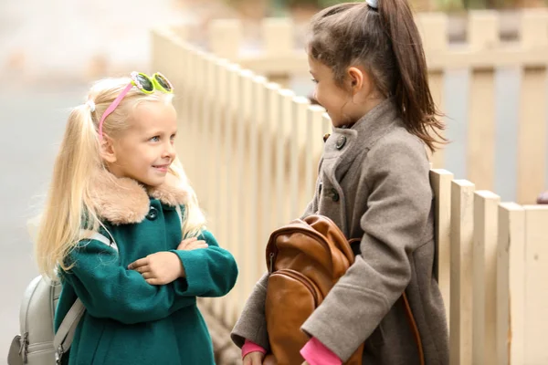 Carino Bambine Outwear Vicino Recinto All Aperto — Foto Stock