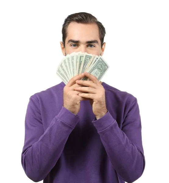 Joven con billetes de dólar — Foto de Stock