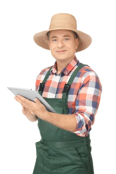 Агрономіст з планшетним комп'ютером на білому тлі — стокове фото