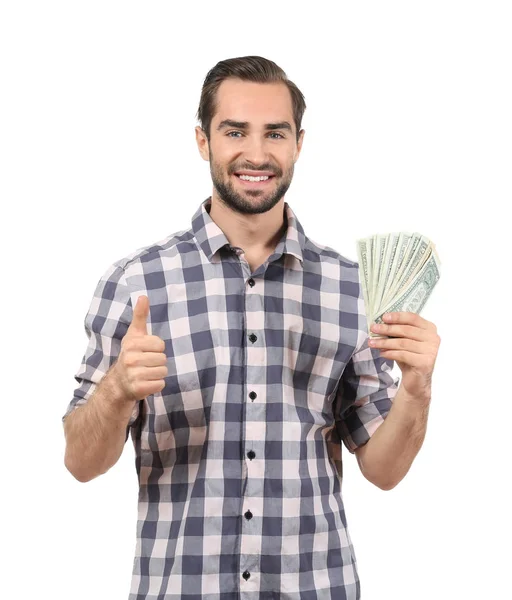 Schöner Mann mit Dollarscheinen — Stockfoto