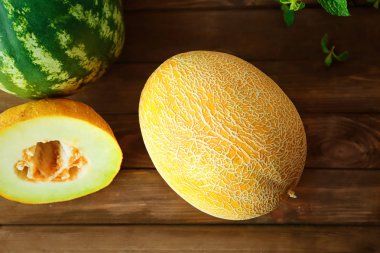 Nefis taze kavun ve karpuz ahşap tablo