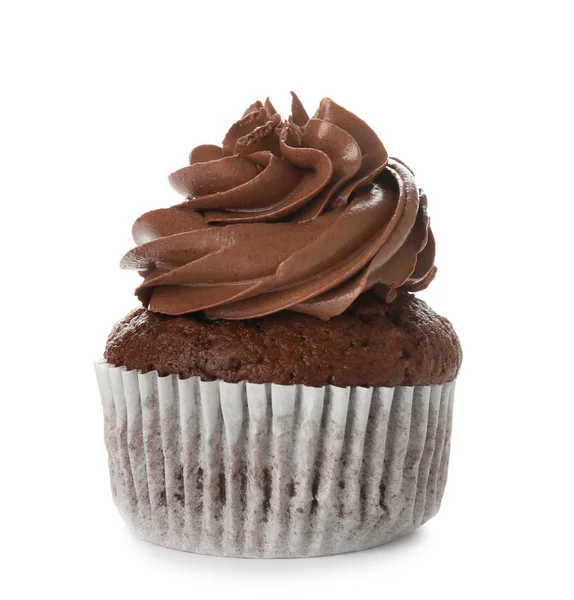 Delicious chocolate cupcake on white background — Stock Photo, Image