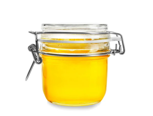 Jar Aromatic Honey White Background — Stock Photo, Image