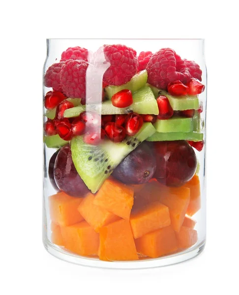 Delicious Fruit Salad Jar White Background — Stock Photo, Image