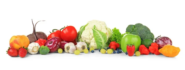 Composición Diferentes Frutas Verduras Sobre Fondo Blanco — Foto de Stock