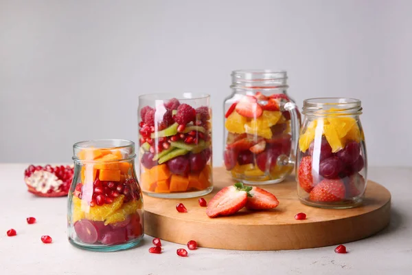 Glassware Delicious Fruit Salads Table — Stock Photo, Image