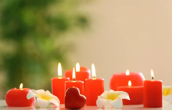 Burning Red Candles Table — Stock Photo, Image