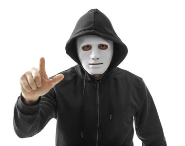 Sanal ekran beyaz arka plan üzerinde düğmeye hacker