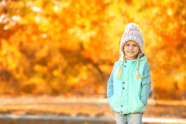 Χαριτωμένο κοριτσάκι στο πάρκο φθινόπωρο — Φωτογραφία Αρχείου