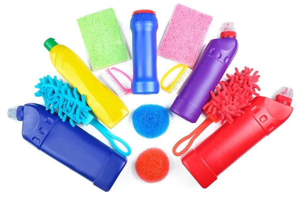 Cleaning supplies on white background — Stock Photo, Image