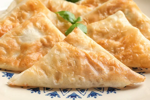 Deska s chutné samosas, closeup — Stock fotografie