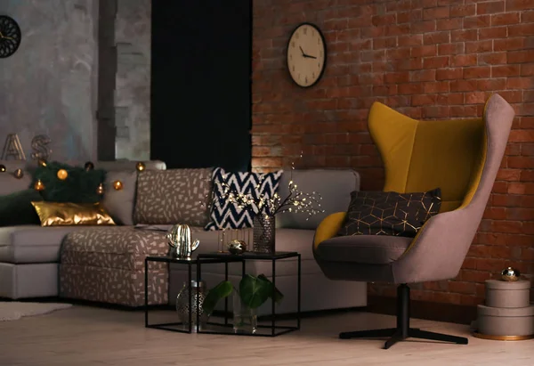Design av moderna vardagsrum med bekväma möbler — Stockfoto