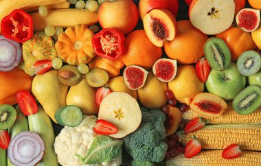 Pek çok farklı meyve ve sebze arka plan olarak