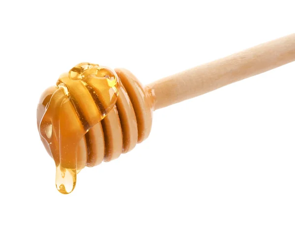 Honey Dripping Dipper White Background — Stock Photo, Image