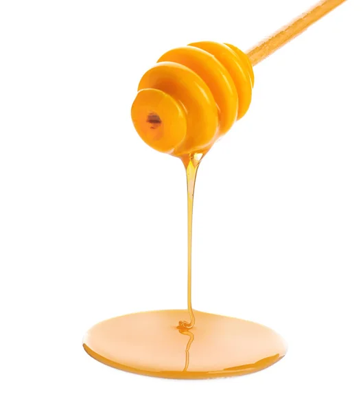 Honey Dripping Dipper White Background — Stock Photo, Image