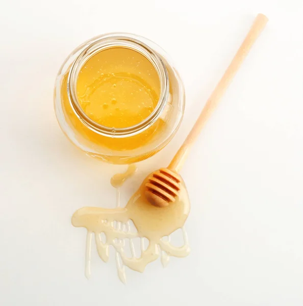 Jar Honey Dipper Isolated White — Stock Photo, Image