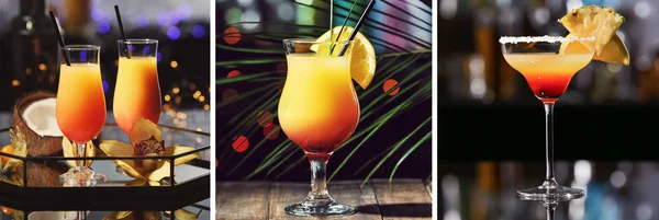 Collage med olika servering av populära cocktail Sex på stranden — Stockfoto