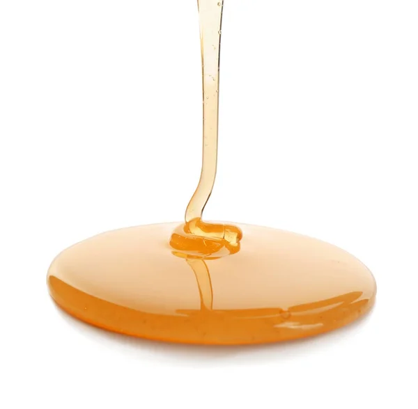 Sweet honey pouring on white background — Stock Image Sweet Honey Pouring White Background — Stock Photo, Image