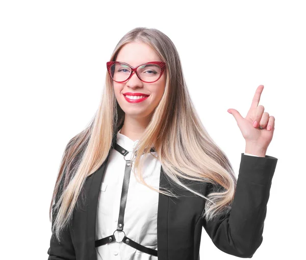 beyaz zemin üzerine genç güzel kadın