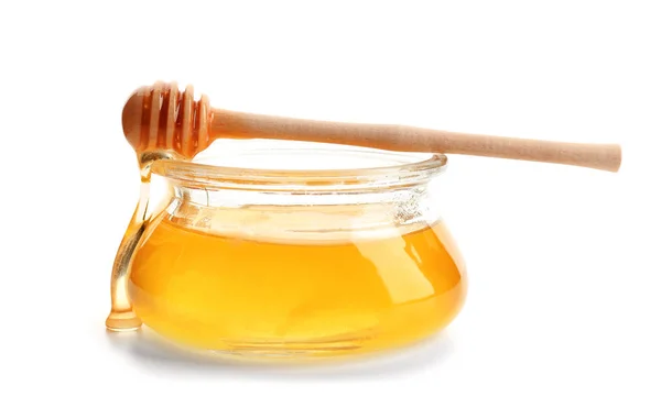 Jar Honey Dipper Isolated White — Stock Photo, Image