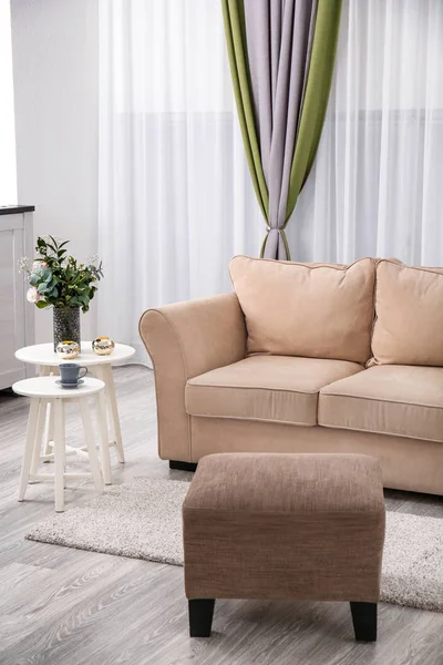 Oturma odasının içindeki şık kanepe.