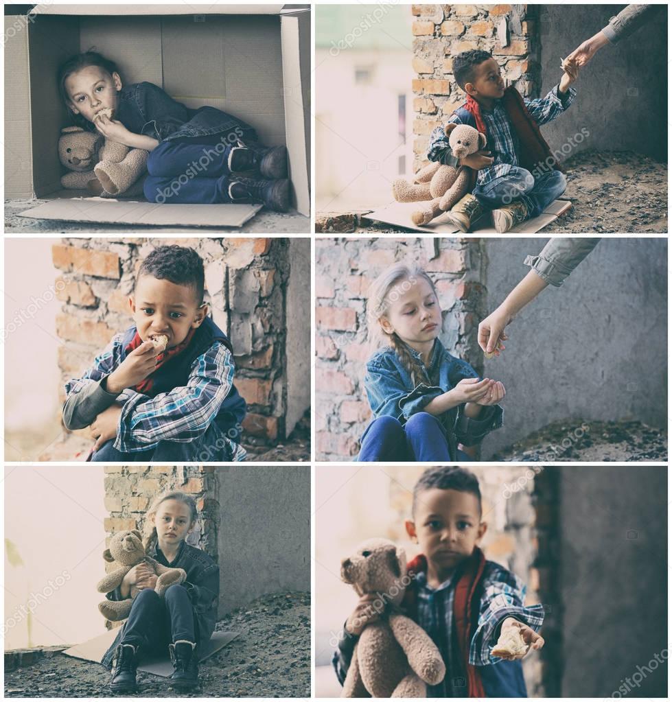 Collage mit armen, hilfsbedürftigen Kindern — Stockfoto © belchonock