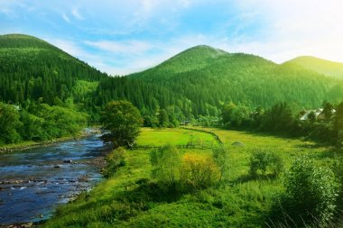 Güneşli güzel dağ manzarası
