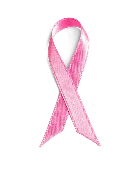 白い背景にピンクのリボン。乳がんの認知概念 — ストック写真