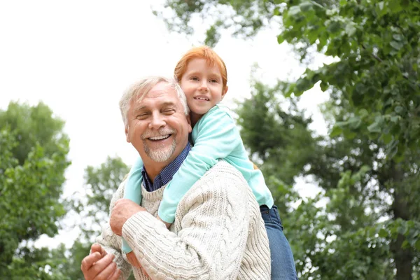 Buon uomo anziano con nipote nel parco — Foto Stock