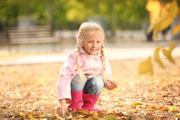 Schattig klein meisje in het najaar park — Stockfoto
