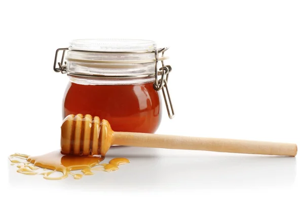 Jar Honey Dipper Isolated White — Stock Photo, Image