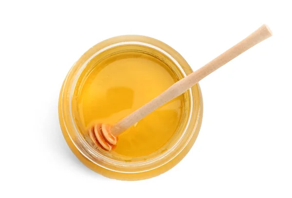 Jar Honey Dipper Isolated White — Stock Photo, Image
