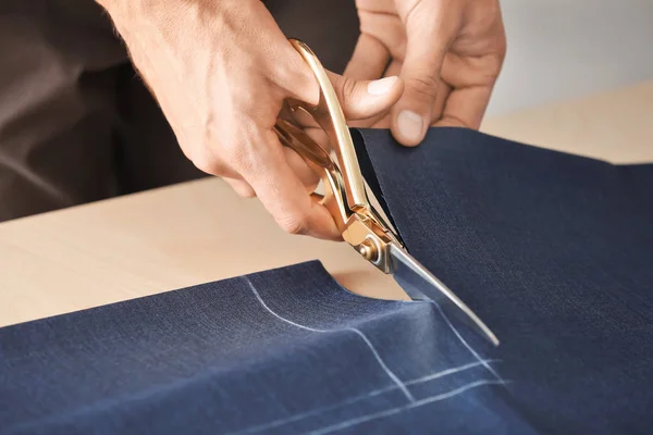 Young Tailor Working Textile Closeup — Stock Photo, Image