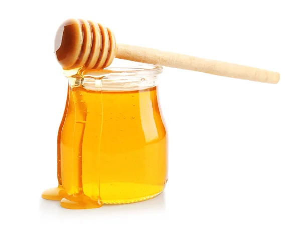 Jar Honey Dipper Isolated White Stock Picture
