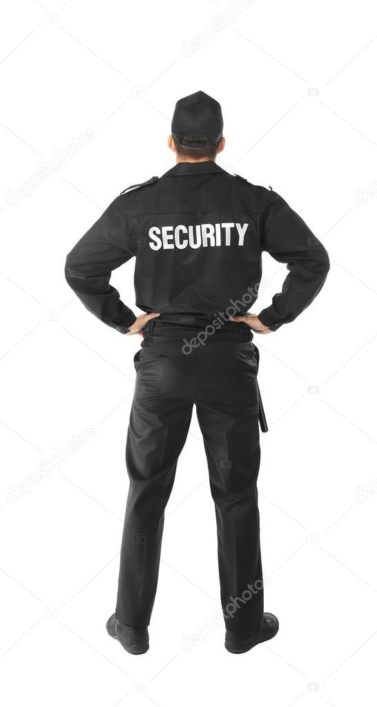 Male security guard on white background