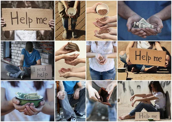 Collage avec les pauvres qui ont désespérément besoin d'aide — Photo