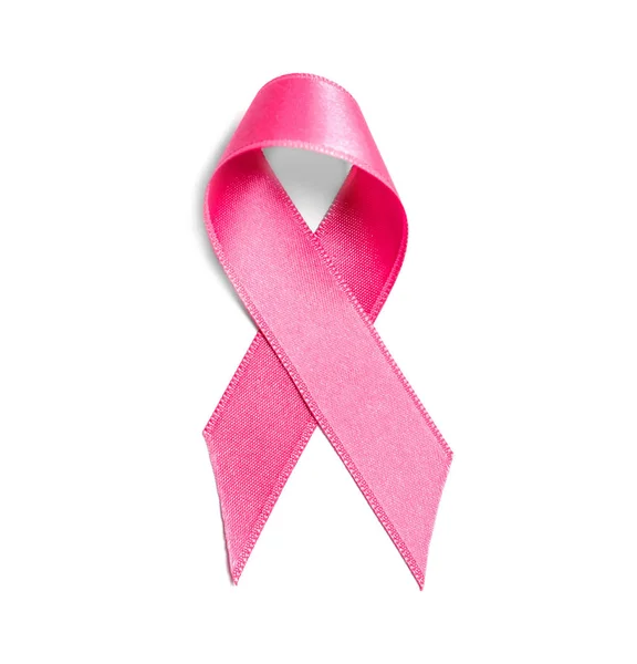 Růžová stuha na bílém pozadí. Koncepce povědomí o rakovině prsu — Stock fotografie