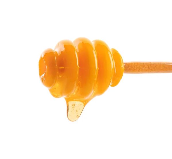 Honey Dripping Dipper White Background — Stock Photo, Image