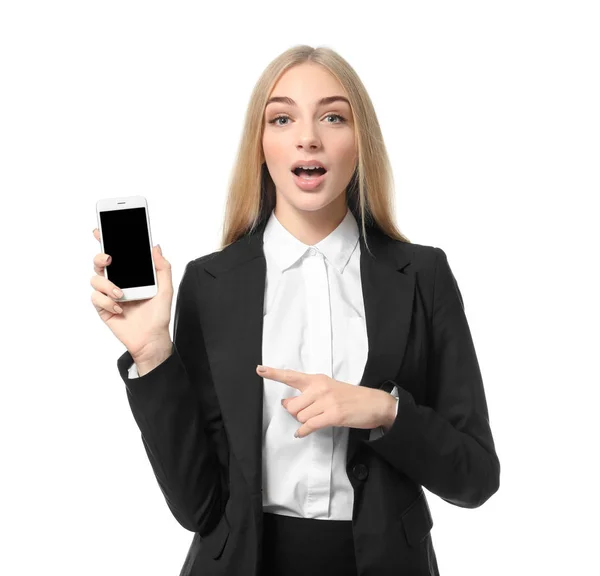 Femme d'affaires avec téléphone portable — Photo