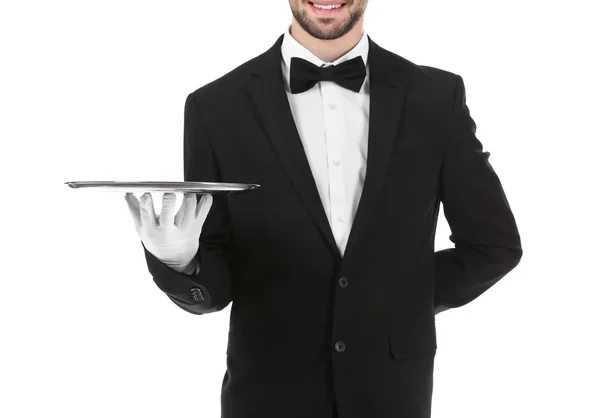 Cameriere con vassoio in metallo — Foto Stock